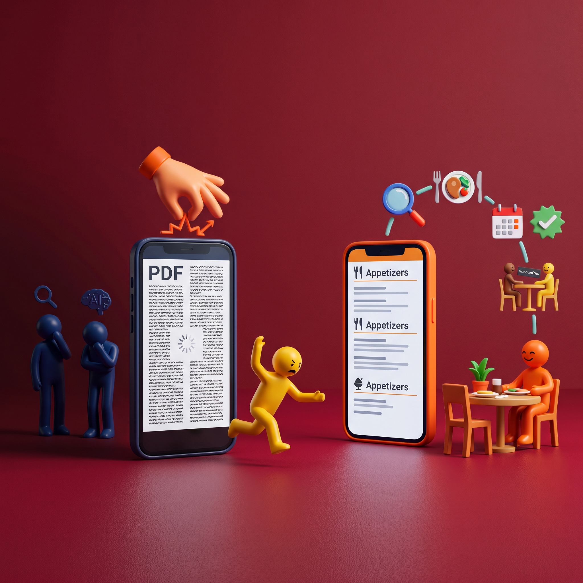 Confronto tra menu in PDF e menu digitale del ristorante su smartphone